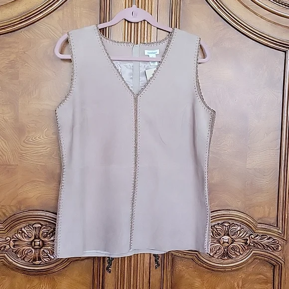 DAKOTA SUEDE LEATHER TOP BLANKET Stitch Crochet Details Zipper Back sz L $298 - Picture 2 of 5